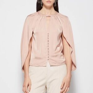 Jonathan Simkhai Audrey Fluid Satin Button-Up Blouse Cape NWT